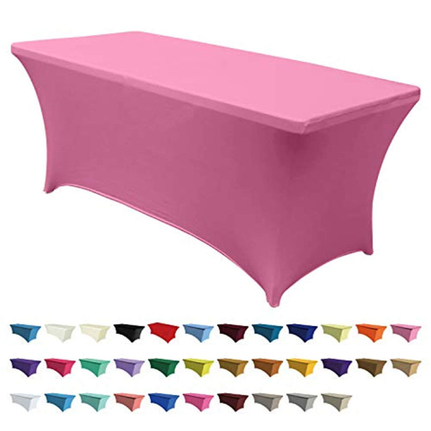 Rectangular Stretch Spandex Table Covers Pink 4ft/48"L x 24"W x 30"H Polyester For Folding Tables