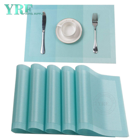 Party Rectangular PVC Washable Heat-Resistant Blue Border Table Mats