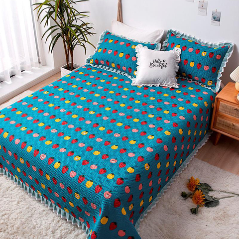 Hotel Textile Dark Cyan Quilt Bedspread Sets Full Size Lightweight for Spring and Summer