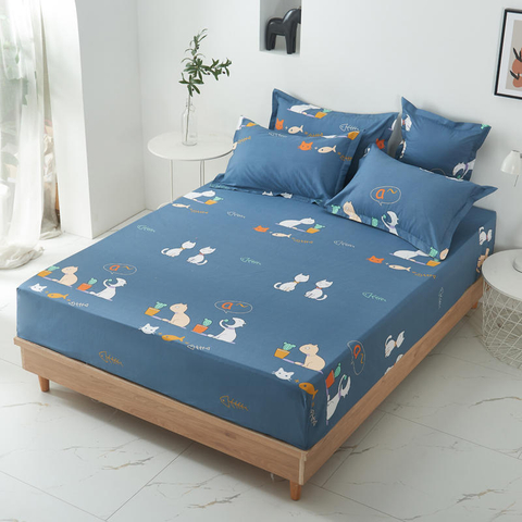 Home Product Soft Fitted Cover Deep Pockets Blue Cartoon Bedding