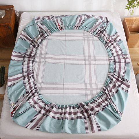 Stain Resistant Fitted Bottom Sheet Cotton Fabric Gingham Double Bedding
