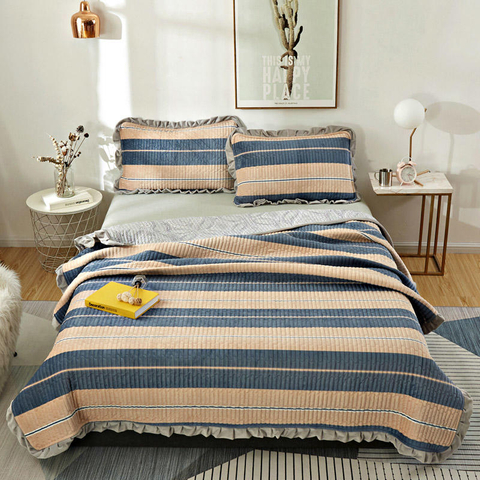 Luxurious Cover Bedspread Washed Full Size Bedding Camel and Steel Blue for Spring and Summer