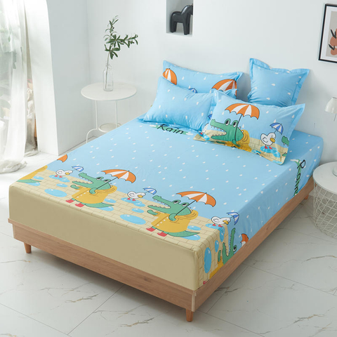 Home Bedding Stain Resistant Soft Sheet Deep Pockets Blue Cartoon