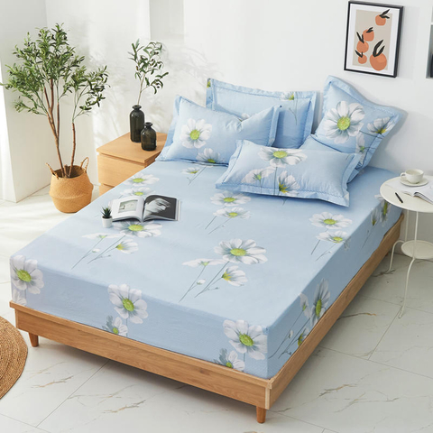Luxurious Soft Comfortable Deep Pockets Light Blue Printed Bedding Set
