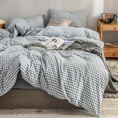 Home Bedding Comfortable Modern Design Plaid Cotton Bed Sheet Set